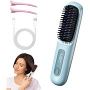 Glowcept Hair Styler for Short Hair, 2025 Cordless Hair Straightener Brush, Portable Rechargeable Cordless Mini Straightener Combm, 3 Heat Settings, for Hairs Styling Travel,Home (Blue)