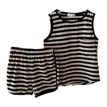 LUOGENLI Summer Two Piece Set of Shorts Jean Outfits for Boys Denim Black 6-7 Years
