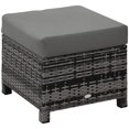 thumbnail image 1 of Outsunny Patio Rattan Ottoman with Cushion and Metal Frame for Garden, Grey, 1 of 10
