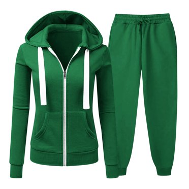 asjyhkr Womens Sets 2 Pieces Long Sleeve Zipper Drawstring Hooded Sweatshirts High Waist Jogger Sweatpants Casual Running Workout Gym Solid Color Sets