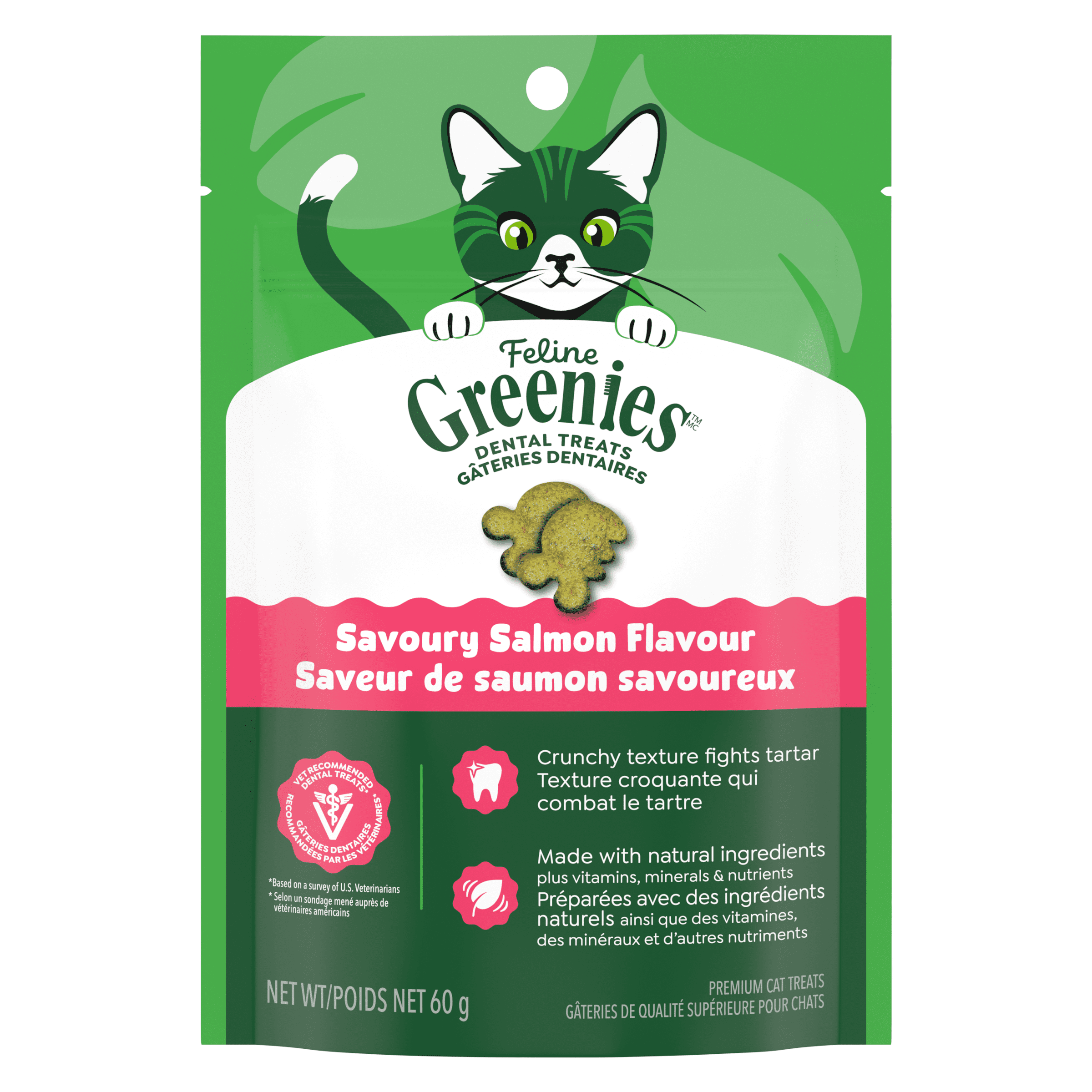 Gâteries dentaires pour chats adultes Greenies, saveur de saumon aromatique