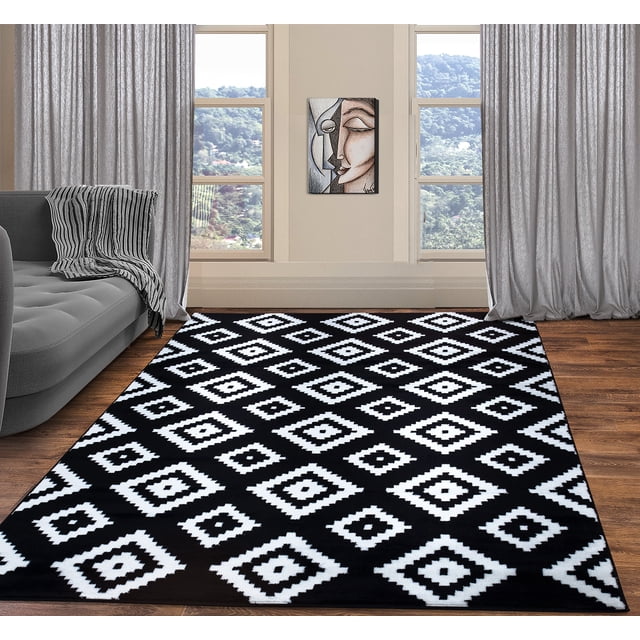 A2Z Trendy 7984 Geometric Modern Medium Office Black White Soft Area Rug Tapis Carpet Nursery
