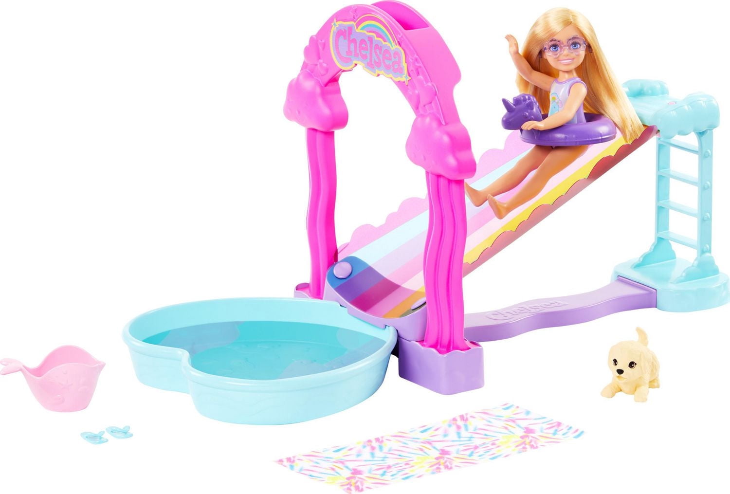 Barbie Chelsea Coffret de jeu Glissade d’eau arc-en-ciel