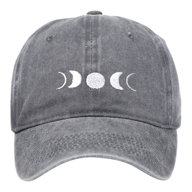 HNMKIU Moon Embroidery Distressed Washed Baseball Cap Classic Unstructured Low Profile Dad Hat for Daily Use Baseball Hats 03_Grey,One Size
