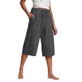 thumbnail image 1 of Kaemgyyd Womens Plus Size Capris Lounge Drawstring Cotton Linen Bermuda Shorts Flowy Wide Leg Beach Vaction Cropped Trousers, 1 of 6
