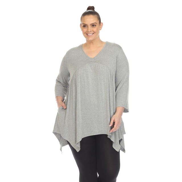 White Mark Tunique à Manches 3/4 pour Femmes, Taille Empire, Col en V