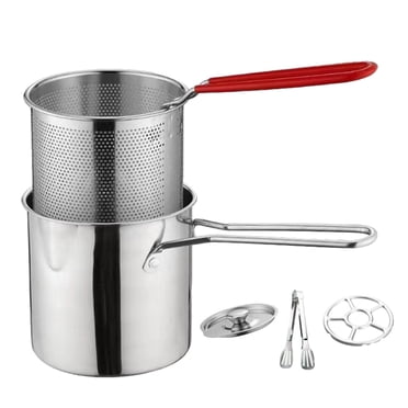 Luzkey Deep Fryer Set French Fries Pot French Fries Cooker Frying Basket Small Deep Fryer Pot for Baking Frying Boiling Home Kitchen Full Set