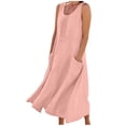 thumbnail image 3 of BiZtdJrK Robe Débardeur Bohème pour Femmes Été Sans Manches en Lin Robe de Plage Unie Col Ras du Cou Plissée Décontractée Robes d'Été avec Poches, Rose, P, 3 of 8