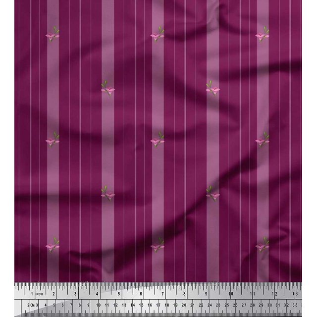Soimoi Georgette Viscose Fabric Artistic Floral & Stripe Decor Fabric Printed Yard 42 Inch Wide
