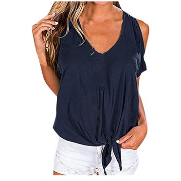 Leutsin T-shirt Sans Bretelles à Manches Courtes pour Femmes, Décontracté, Uni, Ample, à Col en V