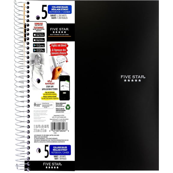 Five Star 5 Subject Writing Notebook