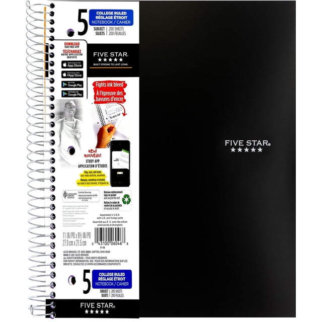Five Star 5 Subject Writing Notebook