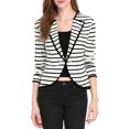 thumbnail image 1 of INSPIRE CHIC Blazer Mince à Rayures pour Femme à Revers Cranté Décoré de Boutons TP Noir Blanc, 1 of 8