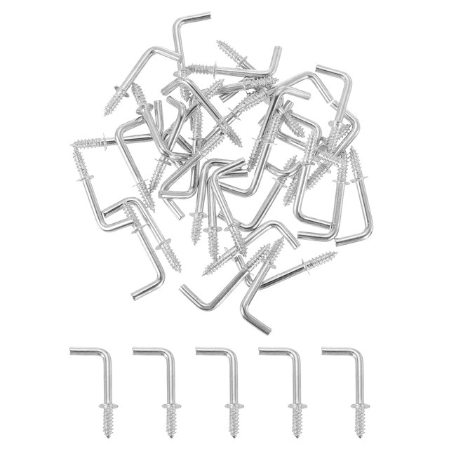 Unique Bargains 100 Pack L Shape Hooks, 5/8 Inch Right Angle Screw Hooks for Hanging, Silver