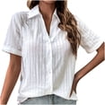 thumbnail image 1 of Hauts à Manches Courtes pour Femmes Été Femmes T-shirt Décontracté Uni à Manches Courtes Col Rabattu Boutons Cardigan Blouse Hauts, 1 of 9