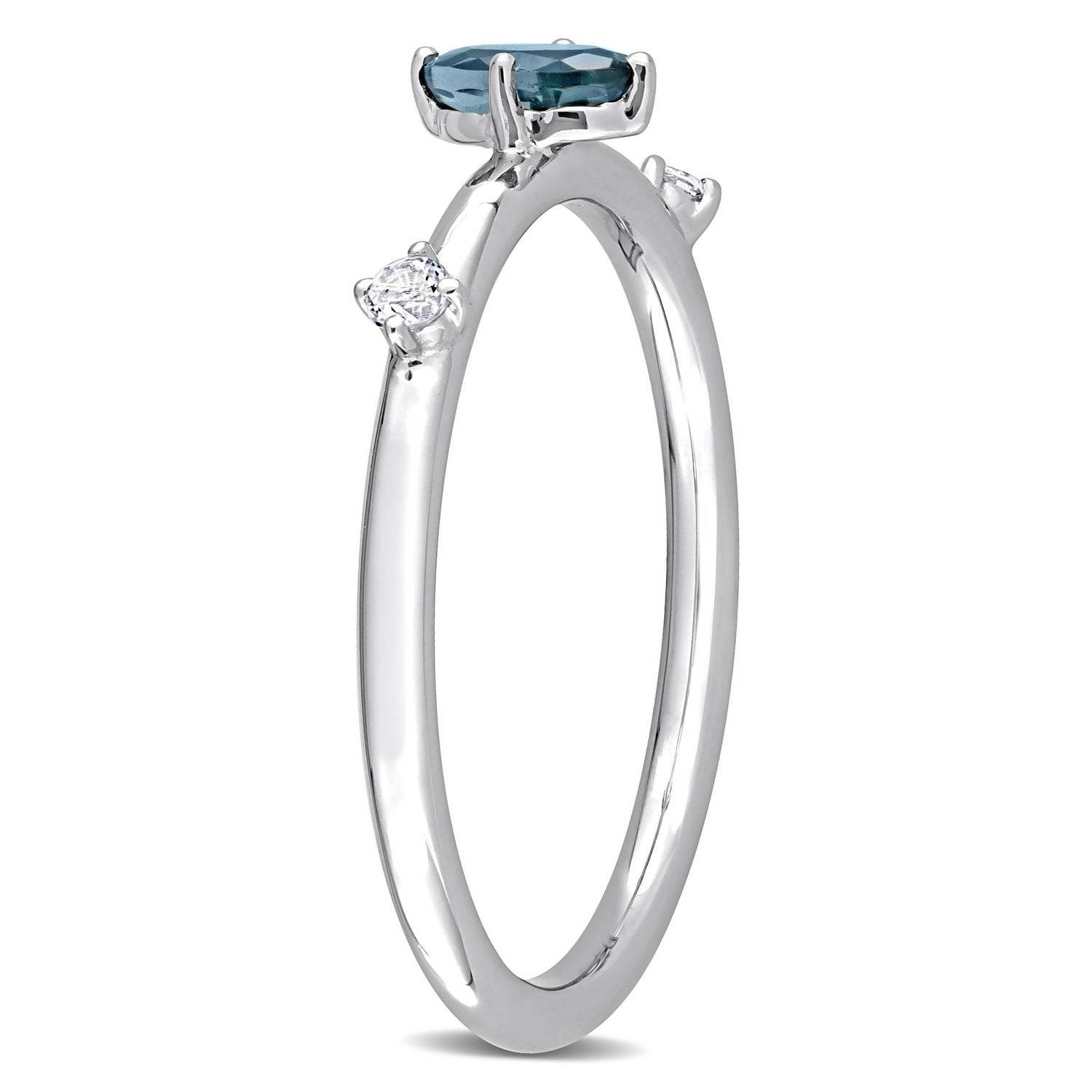 Bague ovale à 3-pierres Miabella avec 3/8 Carat PBT de topaze bleue et blanche en or blanc 10k
