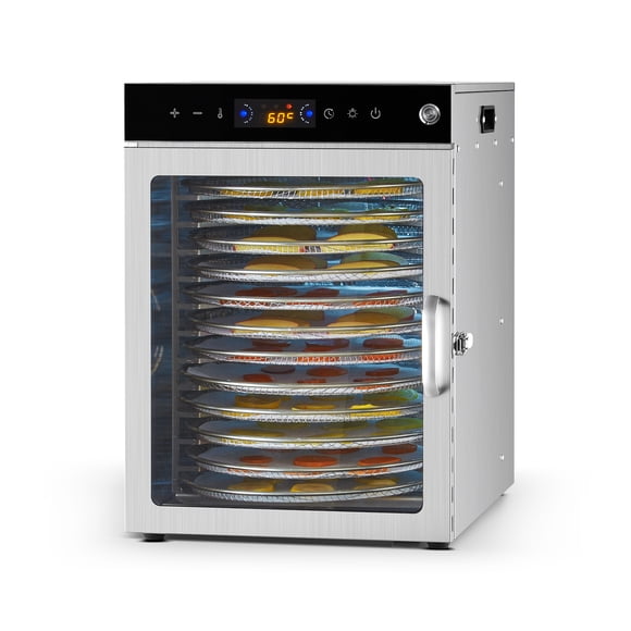 KFFKFF Rotary Food Dehydrator Machine, 12 Stainless Steel Trays, 800W Electric Food Dryer with Adjustable Temperature & 24-Hour Timer, Freeze Dryer for Jerky, Meat, Fruit
