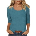 thumbnail image 1 of Hiiyo T-Shirt à Manches 3/4 pour Femme à Col Rond, T-Shirt Décontracté Uni, Bleu P, 1 of 6