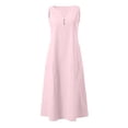 thumbnail image 4 of Ohufall Robe Femme en Coton et Lin à Col en V Sans Manches Décontractée Robe Débardeur Unie Confortable avec Poches Robe Midi d'Été Chic, 4 of 5