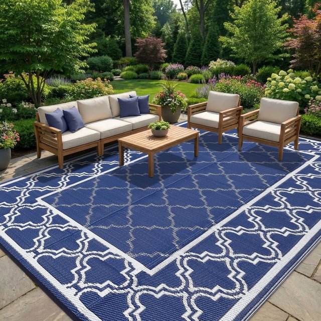 Reversible Outdoor Rug, Waterproof Plastic Straw Mat – Durable, UV-Resistant, Easy-Clean, Non-Shedding Patio Carpet for Deck, Porch, Balcony, Backyard, Camping, RV Use
