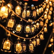 Led String Lights with Linen Cylindrical Shades | Solar Powered Fairy Lights for Indoor Outdoor Decoration | Weather Resistant Patio Garden Courtyard Christmas Ambient Lighting