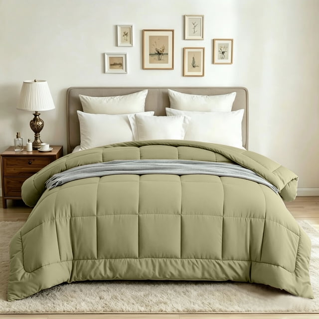 BedTreat Down Alternative Duvet Insert, Quilted Twin Size Light Green Comforter, All Season Ultra Soft Microfiber Bedding with Corner Tabs, Machine Washable