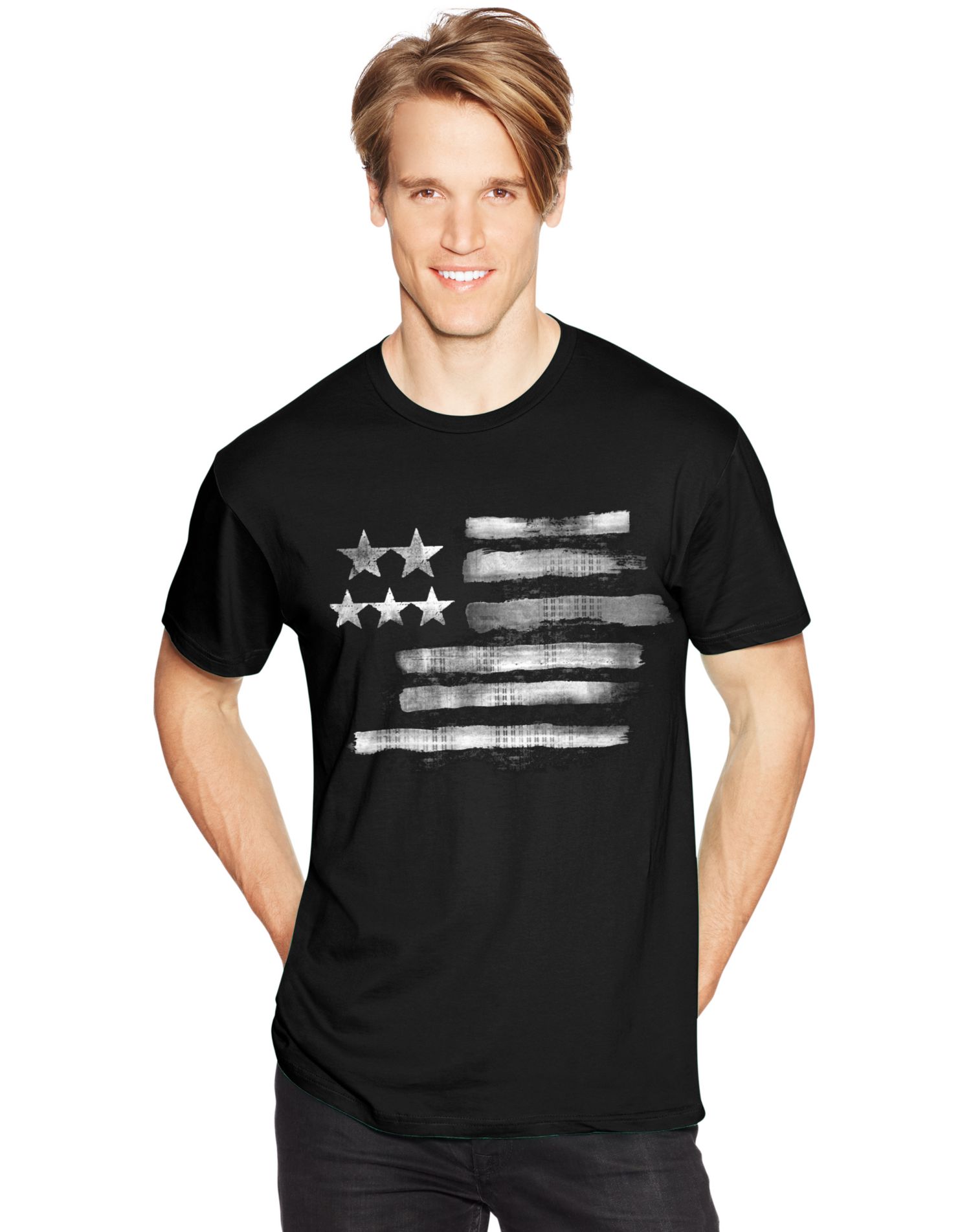 Hanes Mens Graphic Tee, 3XL, Black White Flag