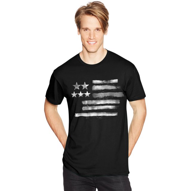 Hanes Mens Graphic Tee, L, Black White Flag
