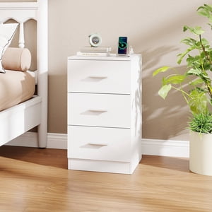 Costway 1 PCS Table de chevet avec station de recharge, 3 Tiroirs de rangement, Table de chevet pour chambre blanche