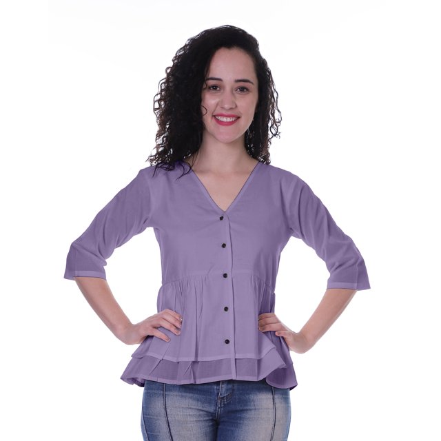 Moomaya Blouse Ethnique en Coton Peplum Col en V pour Femmes