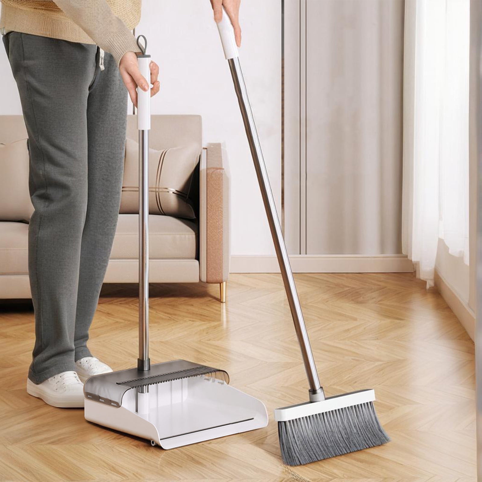 Dvkptbk portable broom Brooms Indoor Rotatable Standing Storage Buckle Type Brooms and Dustpan Set with Scraping Teeth and Scraper Cleaning Suitable for Home