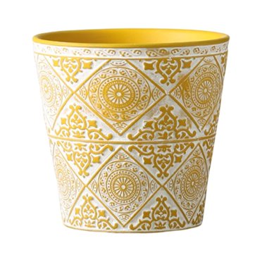 Redempat Ceramic Flower Pot Planter Flowerpot Round Indoor Outdoor Embossed Pattern Orchid Home Garden Sense Decoration Yellow
