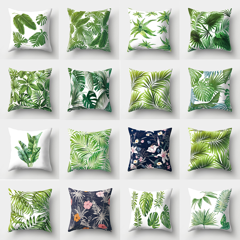 Housse de Coussin Feuilles de Monstera Fraîches Feuilles Tropicales Décorative en Coton Lin Toile de Jute Carrée Housse de Coussin Extérieure