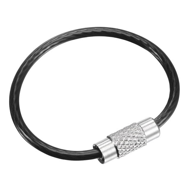 Unique Bargains 90mm Length PVC Coated Stainless Steel Keyring Loop Cable Black 4 Count