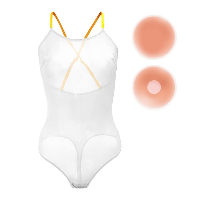 Varsbaby Women's Mesh Bodysuit Teddy Lingerie See Through Mesh Jumpsuit with Nipple Cover
