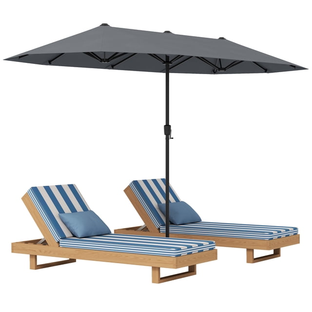 Gymax Parasol de Patio Double Face de 13 Pi, Grand Parasol d'Extérieur Format Jumeau, Gris