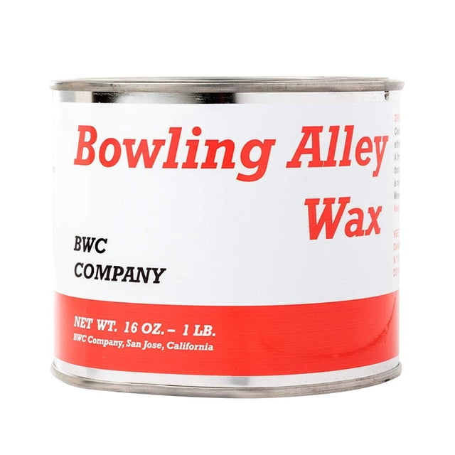 Bowling Alley Wax, Clear Paste Wax, 16 oz. can shown in a front-facing view with bold red text on a white label. The BWC Company branding and net weight are visible. This carnauba-based wax is ideal for cleaning, polishing, and protective coating on furniture, floors, antiques, and crafting projects, including candlemaking and specialty hobbies.