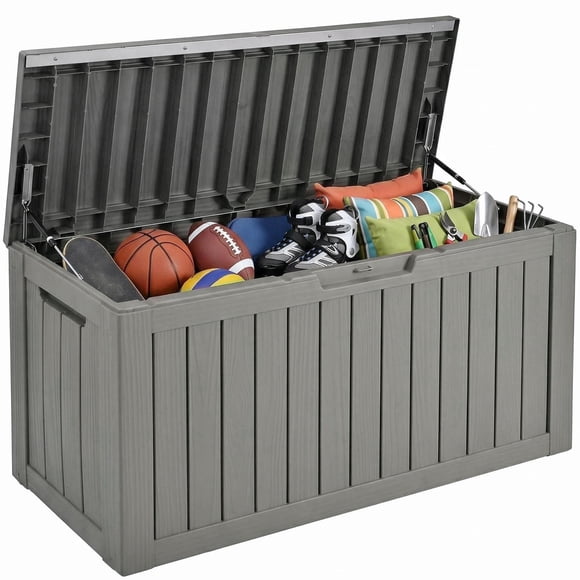 80Gal Outdoor Deck Box Container, Patio Storage Bench with Lockable Lid and Side Handles for Patio Outdoor Furniture, Taupe Grey