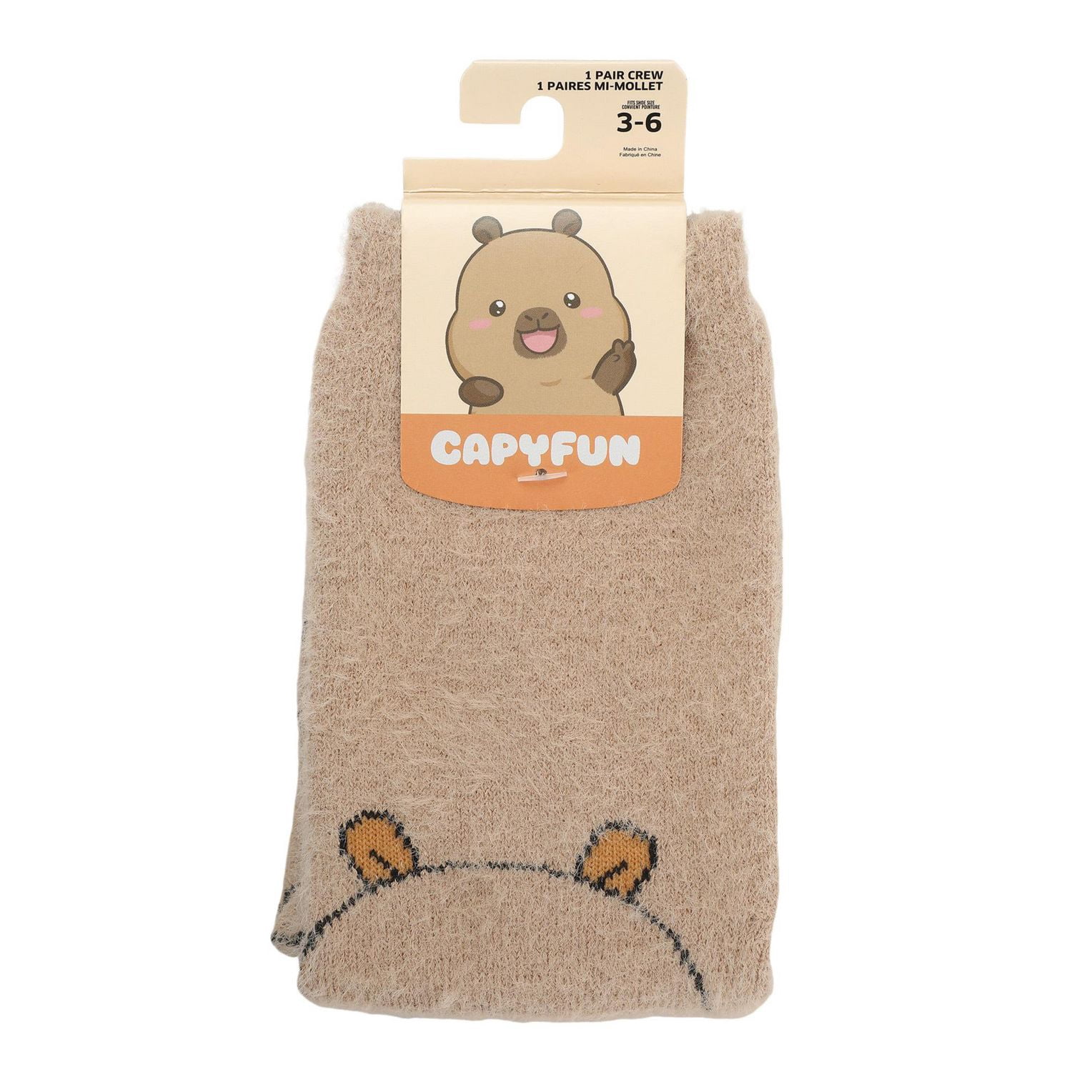 Capyfun Chaussettes Mi-Mollet Douillettes En Peluche Capybara Boba Pour Enfants, Beige, 1 Paire