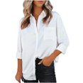 thumbnail image 1 of IROINID Liquidation Chemises à Manches Longues pour Femmes à Col en V Amples Détente Unies Col Rabattu Blouse de Détente T-shirt Hauts, Blanc, 1 of 9