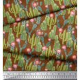 thumbnail image 2 of Soimoi Brown Modal Satin Fabric Flower & Cactus Tree Decor Fabric Printed BTY 42 Inch Wide, 2 of 3