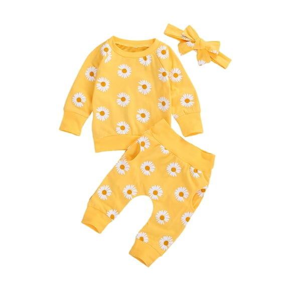 Opperiaya Ensemble de Vêtements pour Bébé, Chandails à Imprimé Floral + Pantalons + Bandeau à Nœud