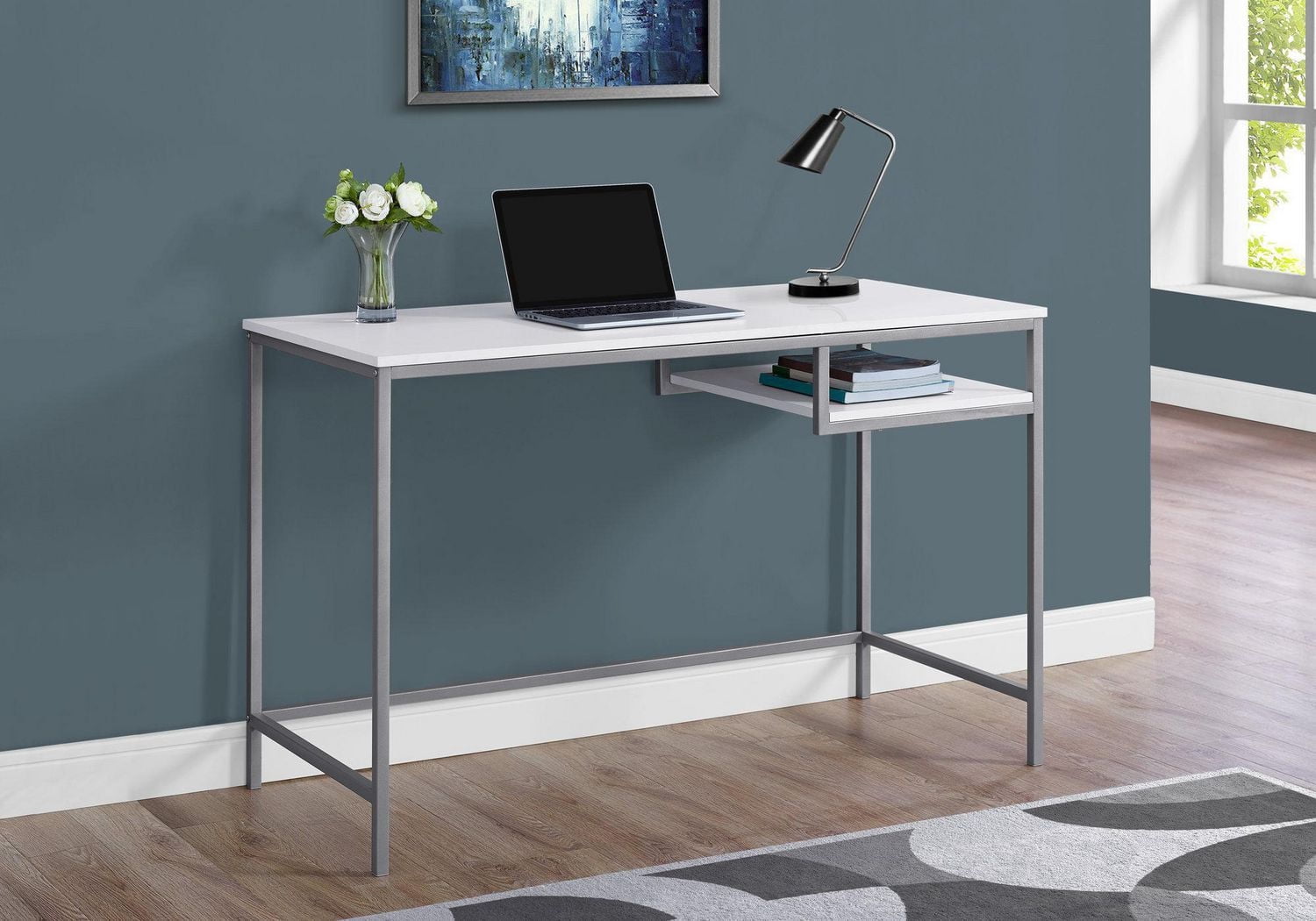 Monarch Specialties Computer Desk, Home Office, Laptop, 48"l, Work, Metal, Laminate, White, Grey, Contemporary, Modern