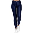 thumbnail image 1 of CEHVOM Women Solid Casual Pockets Button High Waist Faux Leather Long Pants, 1 of 8