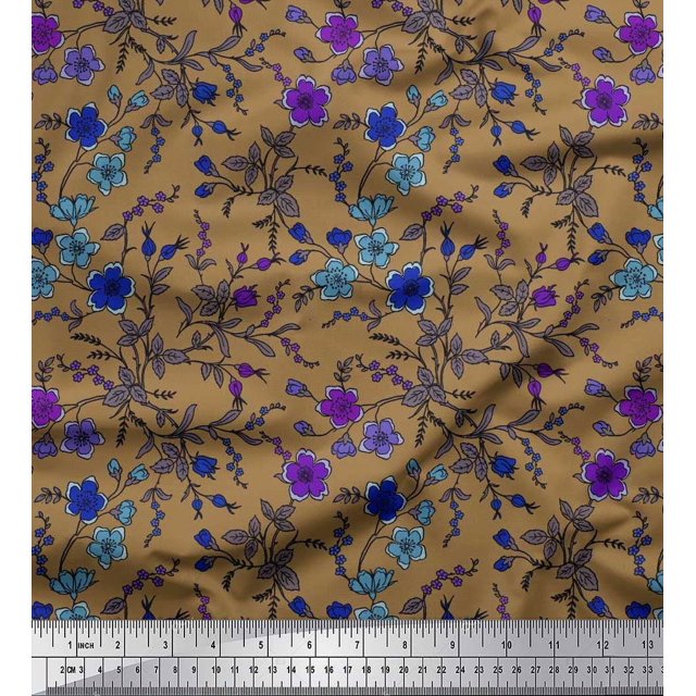 Soimoi Poly Georgette Fabric Leaves & Floral Artistic Decor Fabric Printed Yard 52 Inch Wide