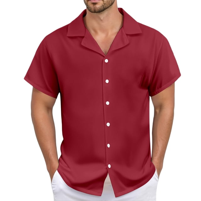Men's Casual Linen Shirt - Cuban Collar, Button Down, Breathable Material, Perfect for Summer & Vacation