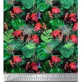 thumbnail image 1 of Soimoi Polyester Crepe Fabric Tropical Leaves & Flamingo Bird Printed Fabric 1 Yard 52 Inch Wide, 1 of 3