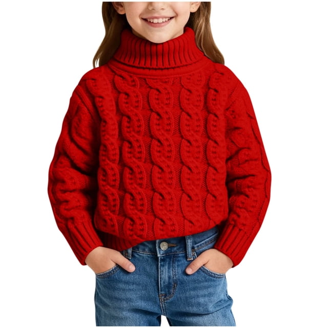 Birdeem Chandail Tricoté d'Hiver pour Enfants, Couleur Unie, Col Montant, Col Rabattable, Haut à la Mode, Hauts pour Enfants