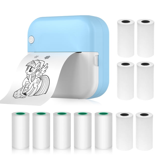 Mini Imprimante de Poche M3 - Appareil d'Impression Thermique de 2 Pouces 57 mm avec Résolution de 200 Dpi, Pile Rechargeable, Comprend 6 Rouleaux de Papier Thermique et 5 Rouleaux de Papier Adhésif, Offert en Bleu et Rose