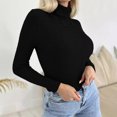 thumbnail image 2 of Dagegui Chandails à Col Roulé pour Femmes, Tricot Côtelé, Manches Longues, Chandail Extensible Ajusté, Hauts d'Automne Noirs, P, 2 of 5